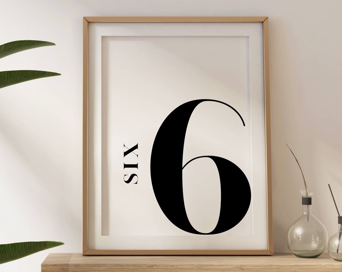 Number 6 Monogram Wall Art Print for Kids Room