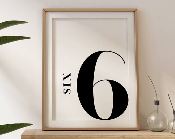 Number 6 Monogram Wall Art Print for Kids Room