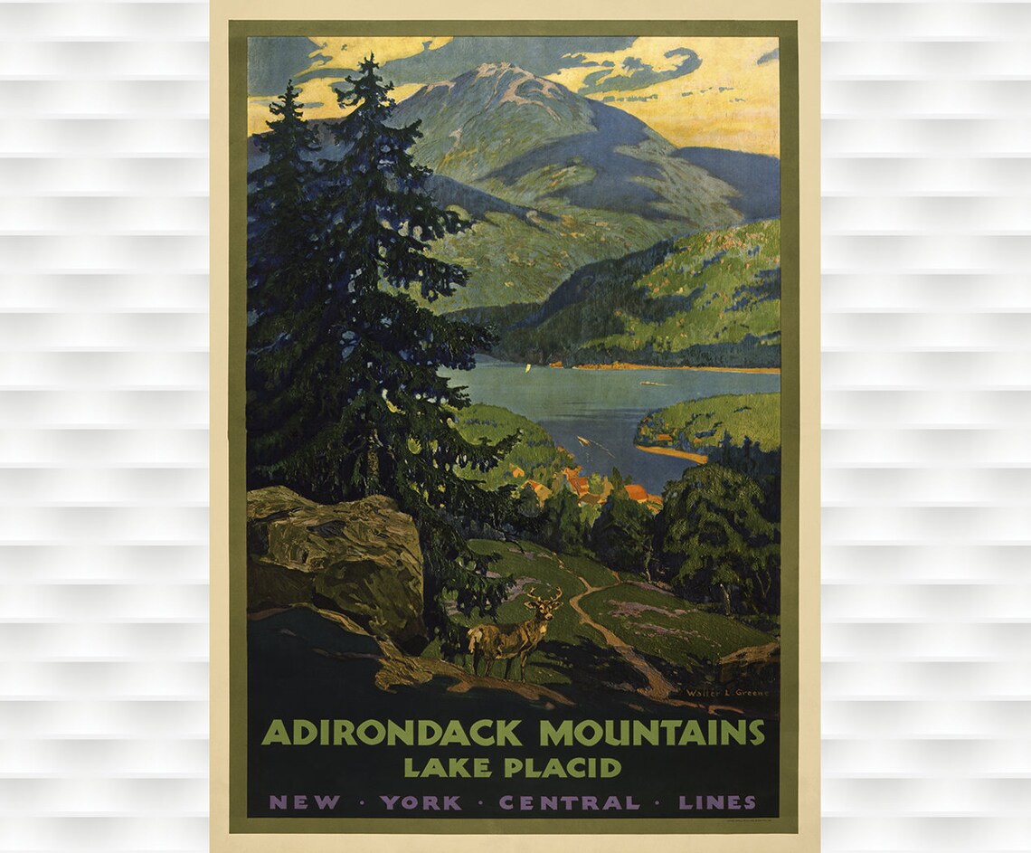 Adirondack Mountains Vintage New York Central Travel Poster