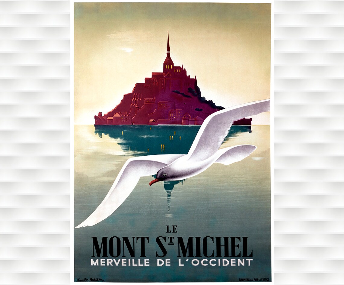 Le Mont St Michel Merveille De LOccident Vintage France Travel Poster