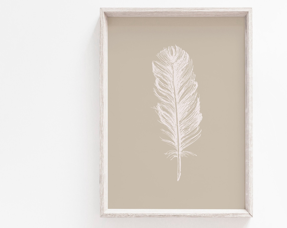 Feather Print Wall Art Prints Beige Minimalist
