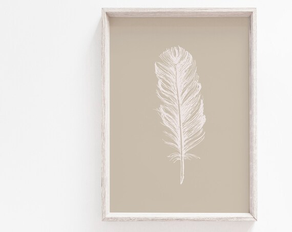 Feather Print Wall Art Prints Beige Minimalist