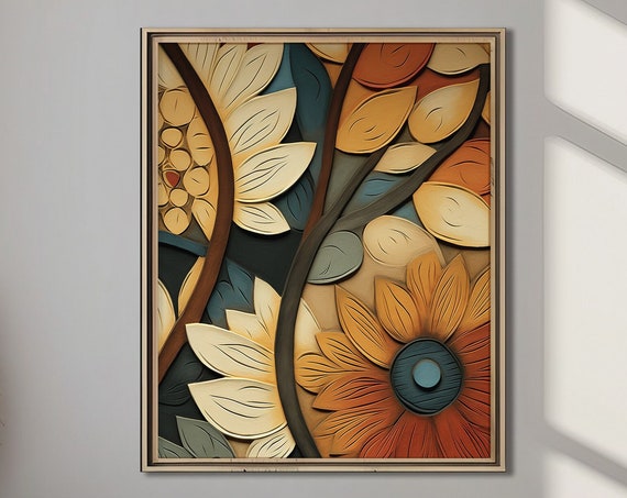 Abstract Sunflower Boho Botanical Poster Print