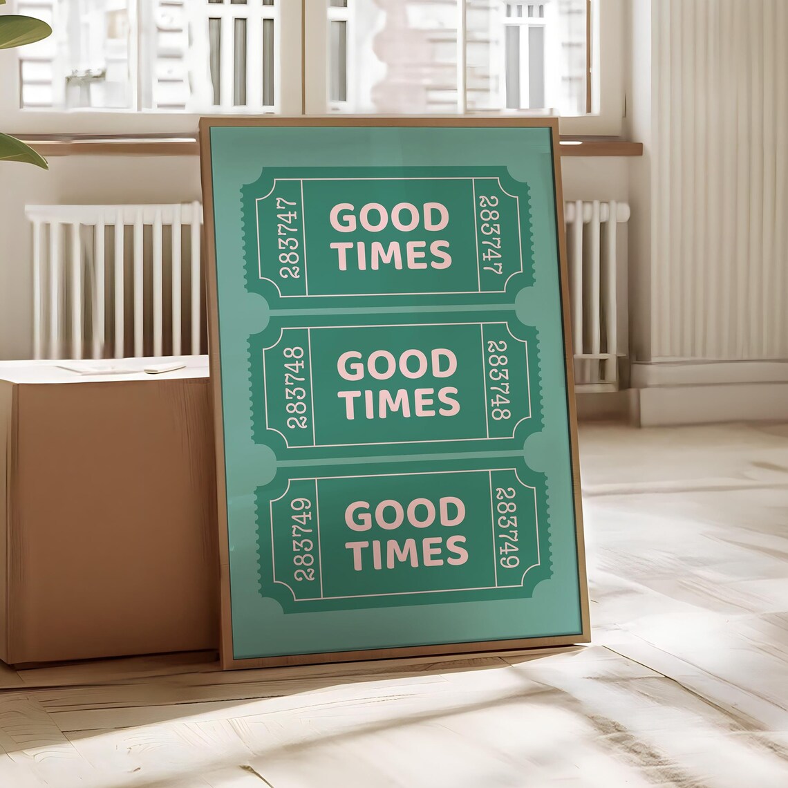 Good Times Ticket Trio Poster Teal Green Retro Typography Decor