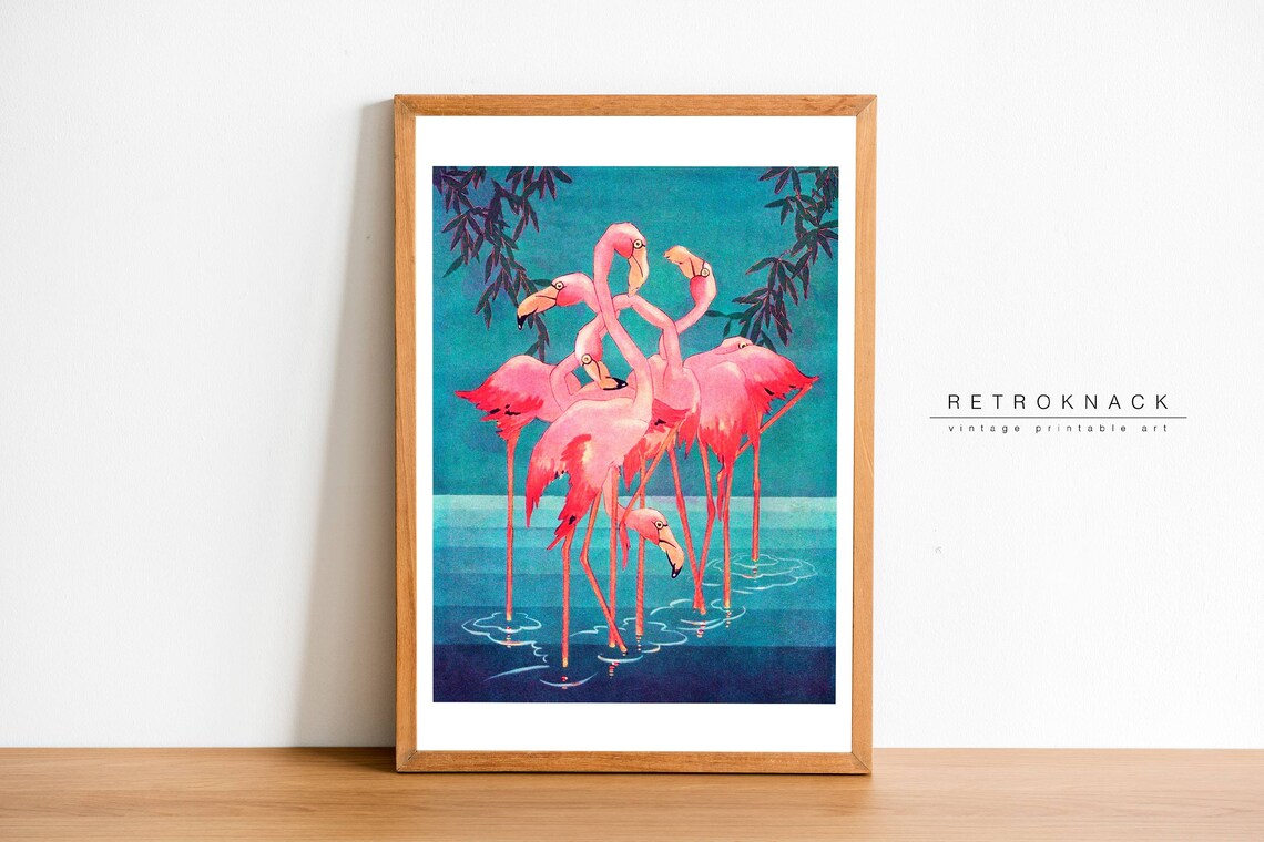 Art Deco Flamingos Pink Flamingo Tropical Birds Vintage Art Poster - Image 2