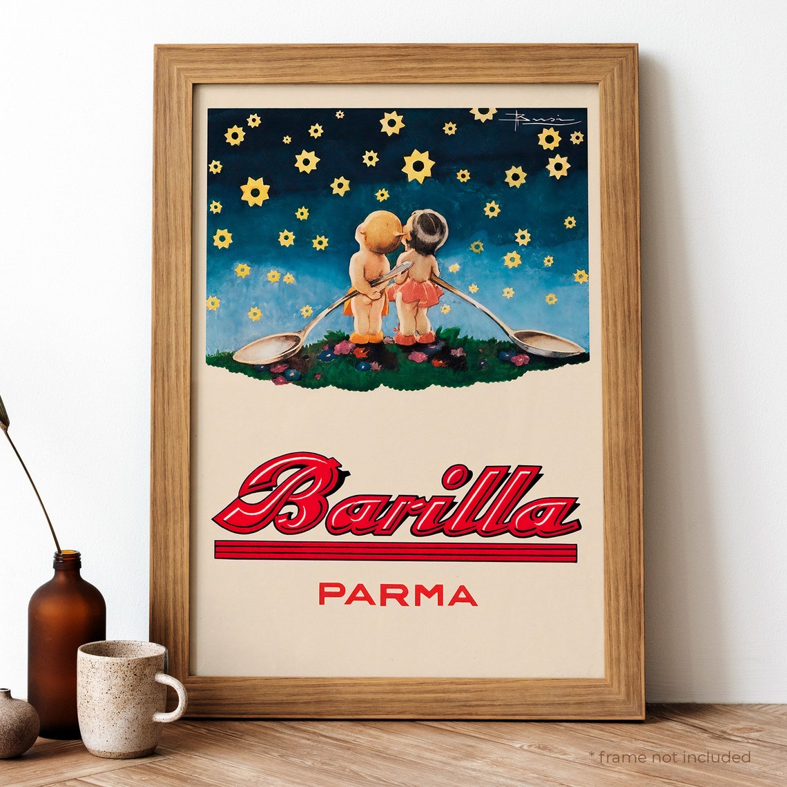 Vintage Barilla Parma Night Sky Pasta Ad Retro Italian Kitchen Poster