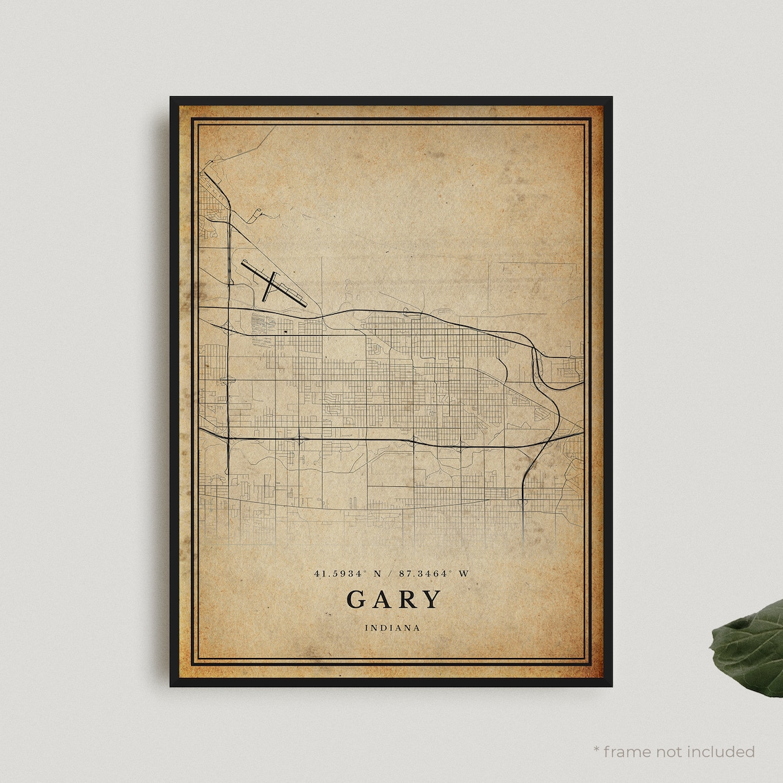 Gary Indiana Vintage City Map Street Plan Antique Style Poster