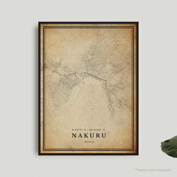 Vintage Nakuru Kenya City Street Map Antique Style Travel Poster