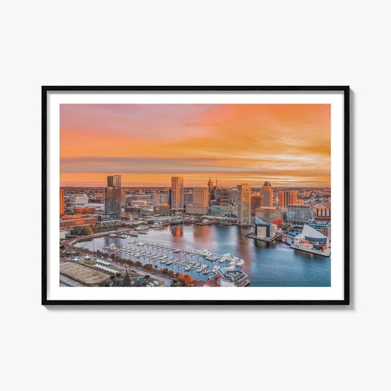 Baltimore Inner Harbor Sunset Skyline Waterfront Panorama Poster