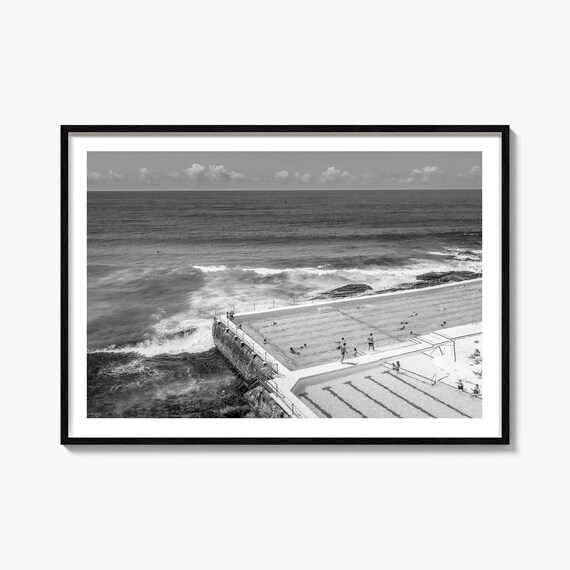 Bondi Beach Ocean Pool Waves Black and White Sydney Australia Poster