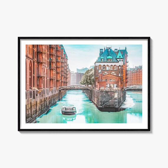Hamburg Germany Speicherstadt Canal Brick Warehouse Photo Print