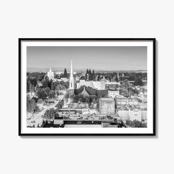 Salem Oregon Black And White City Steeple And Rooftops Poster