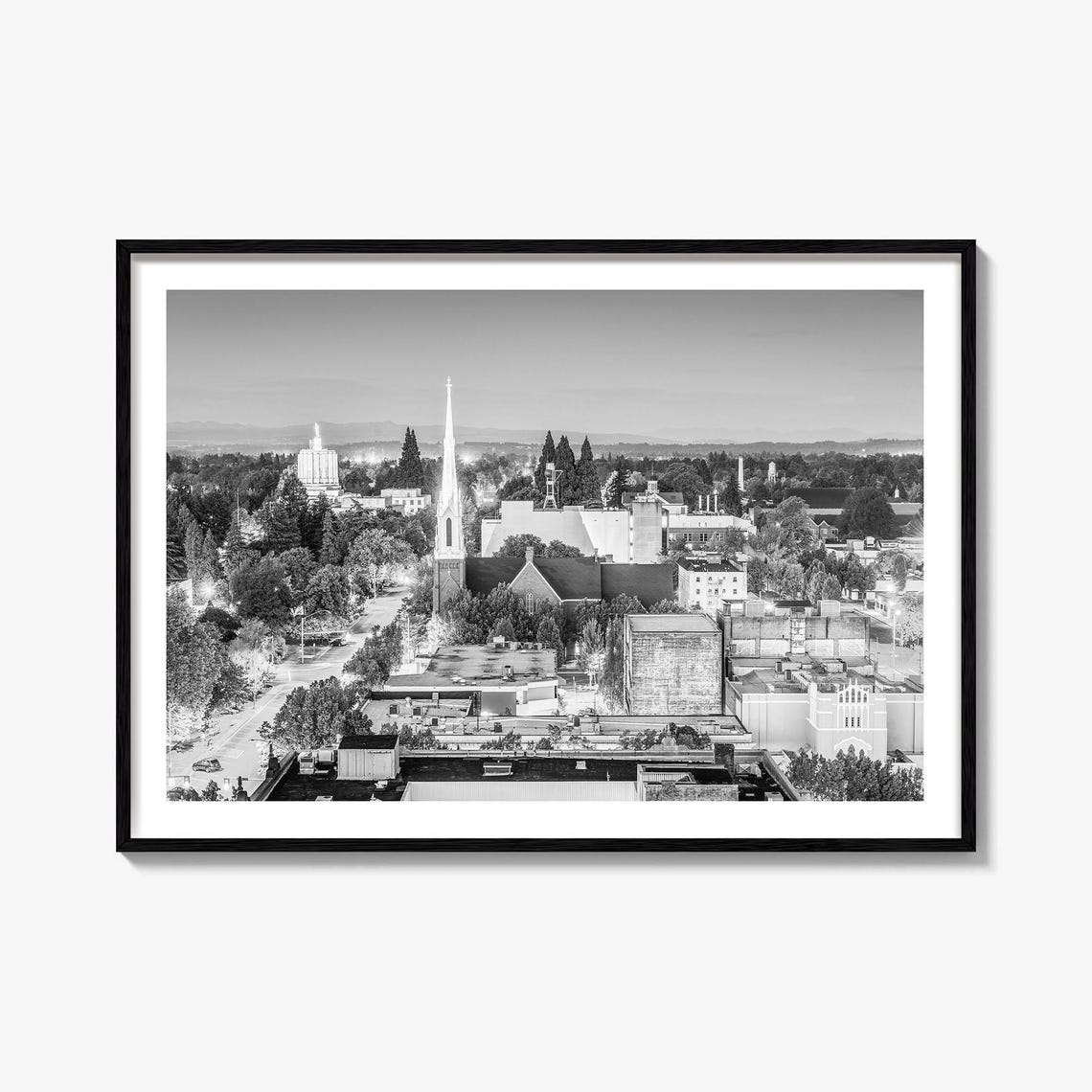 Salem Oregon Black And White City Steeple And Rooftops Poster