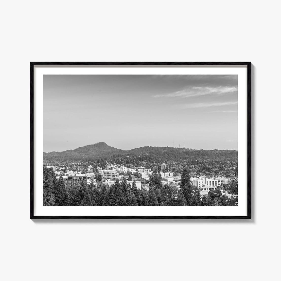 Eugene Oregon Black White City Evergreen Forest Hills Poster