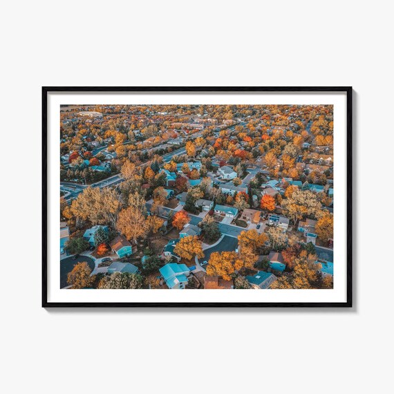 Fort Collins Colorado Suburb Fall Foliage Aerial View Photography Poster
