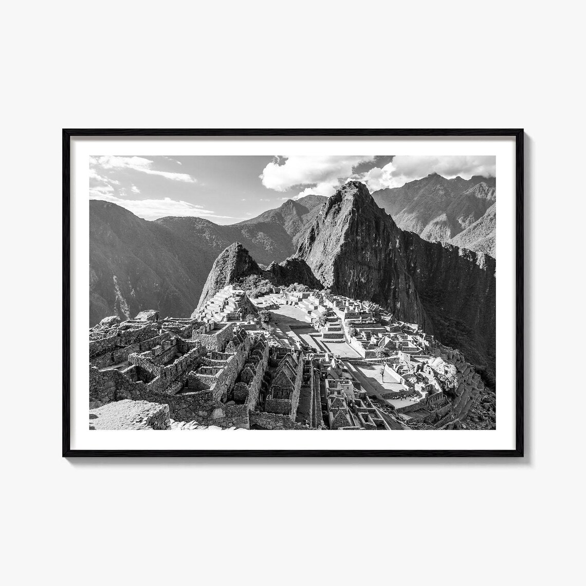 Machu Picchu Peru Ancient Inca Ruins Huayna Picchu Black White Poster