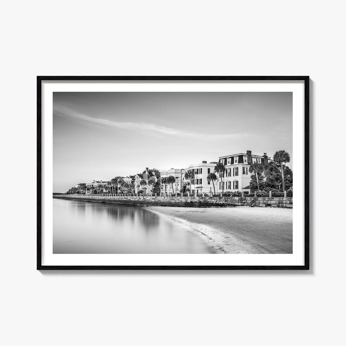 Charleston South Carolina Battery Waterfront Black and White Poster
