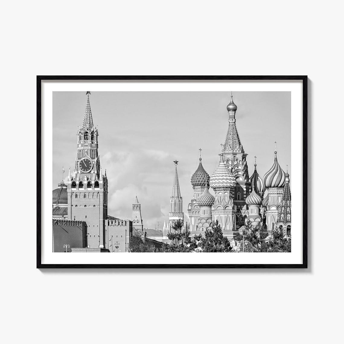 Moscow Russia Red Square St Basils Cathedral Black White Poster