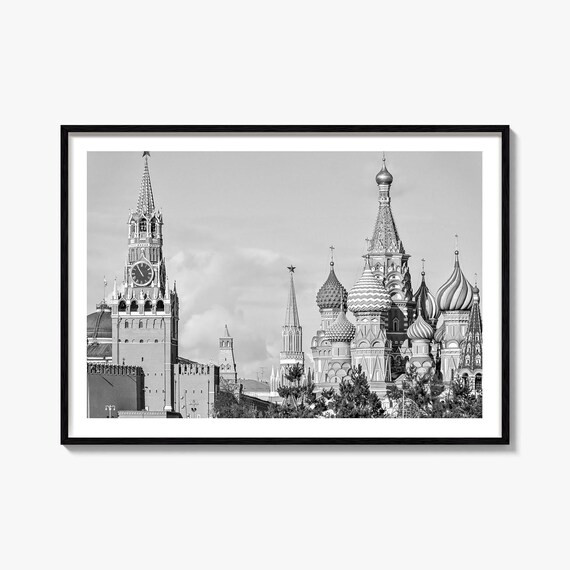 Moscow Russia Red Square St Basils Cathedral Black White Poster