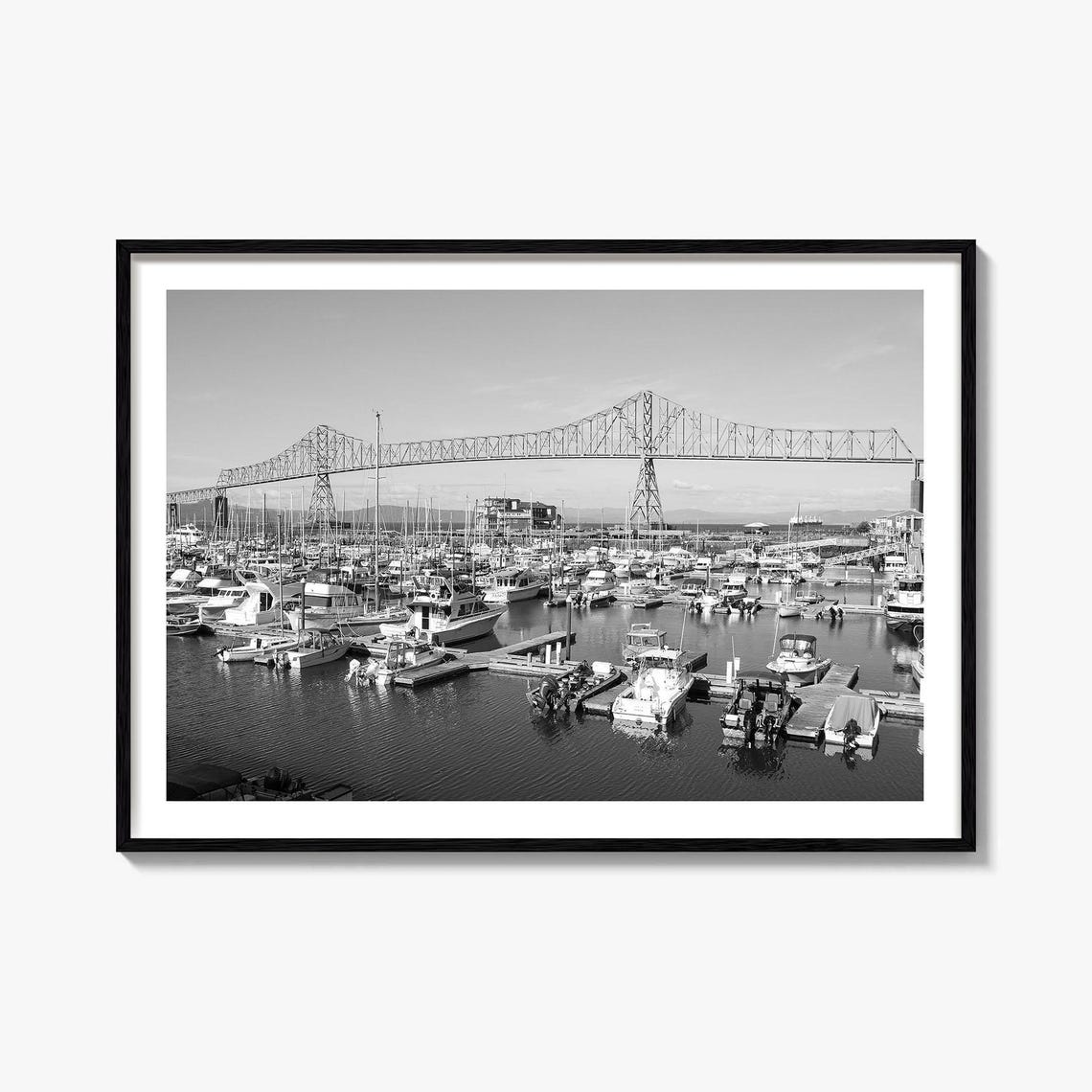 Astoria Oregon Megler Bridge Marina Sailboats Black And White Poster