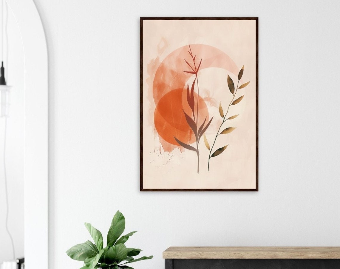 Abstract Botanical Clipart Terracotta Peach Colored Plants Lunar Landscape Background Boho - Image 3