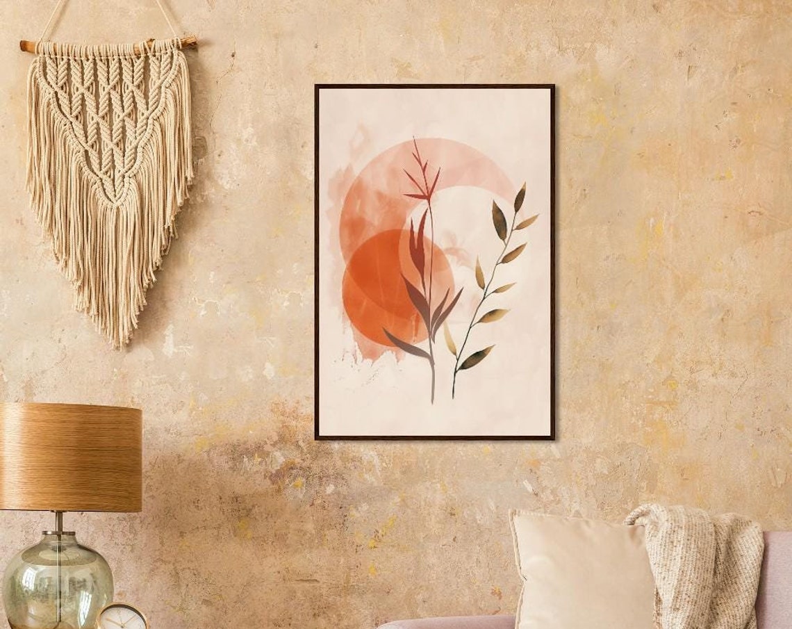 Abstract Botanical Clipart Terracotta Peach Colored Plants Lunar Landscape Background Boho