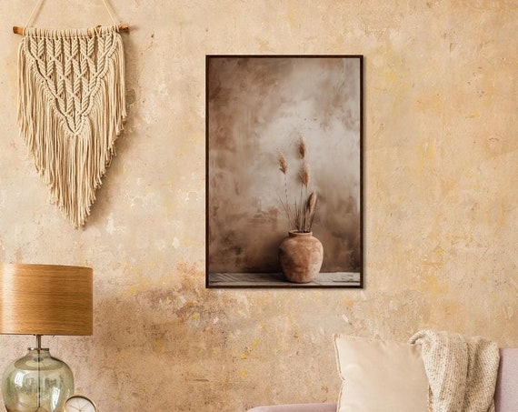 Boho Terracotta Vase With Pampas Grass Minimalist Aesthetic Earthy Tones High Resolution Photography