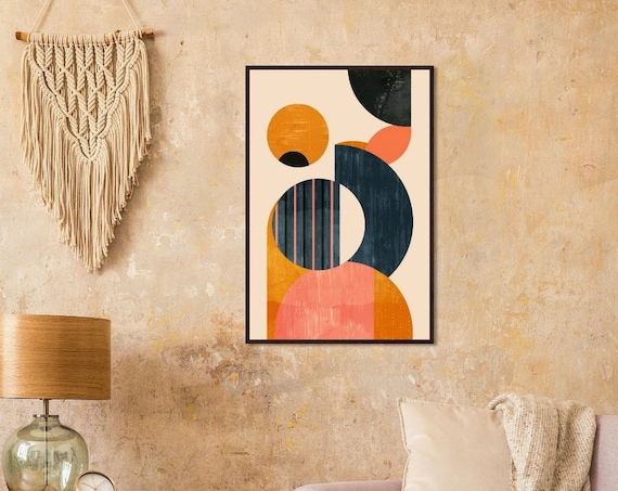 Abstract Shapes And Soft Colors In A Mid Century Modern Style Poster Design Featuring Large Geometric Shapes