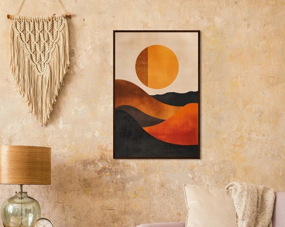 Abstract Illustration Sun And Desert Hills Earthy Color Palette