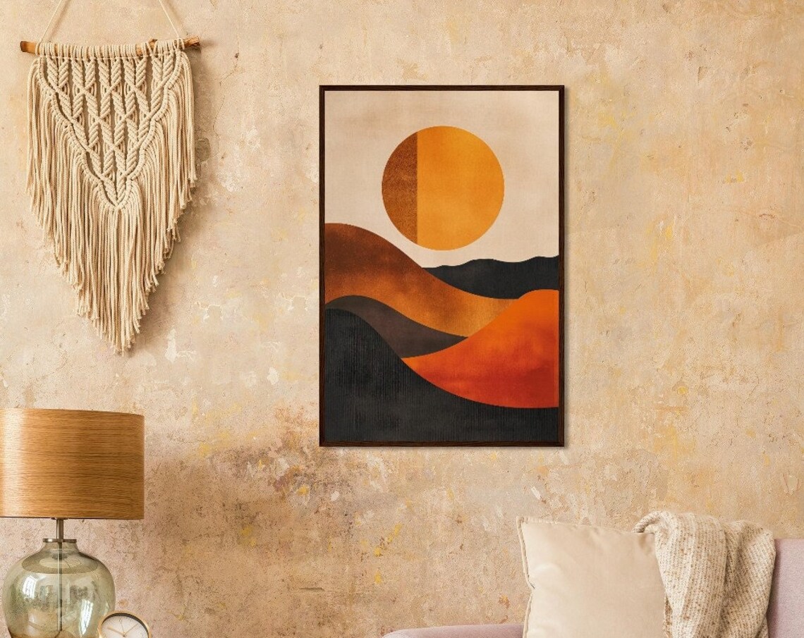 Abstract Illustration Sun And Desert Hills Earthy Color Palette