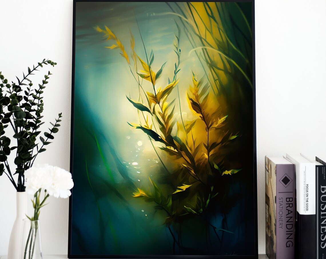 Sunlit Green Plants Abstract Botanical Garden Painting Poster