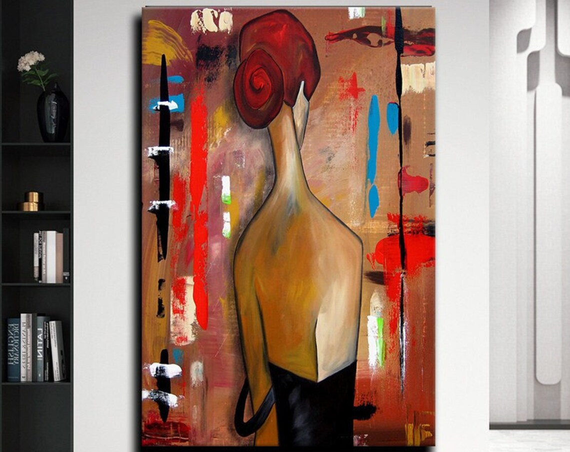 Abstract Red Hair Woman Back View Bold Brushstroke Art Wall Poster