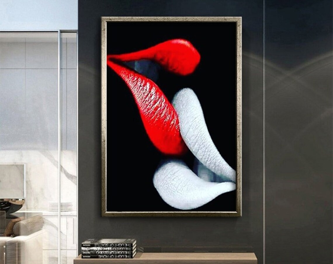 Pop Art Red White Lips Bold Kiss Modern Glam Statement Poster