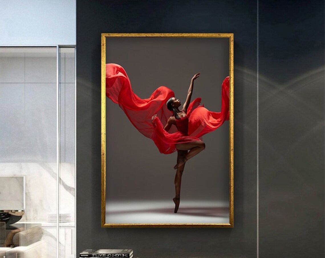 African Women Ballerina Wall Decor Ballerina In Red Dress Print Modern Wall Art Ready To Hang Painting