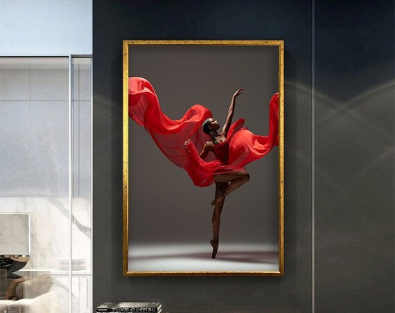 African Women Ballerina Wall Decor Ballerina In Red Dress Print Modern Wall Art Ready To Hang Painting
