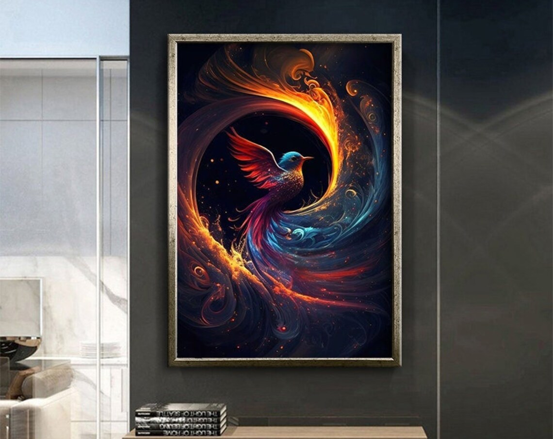 Phoenix Fire Bird Cosmic Swirl Fantasy Surreal Dream Wall Poster