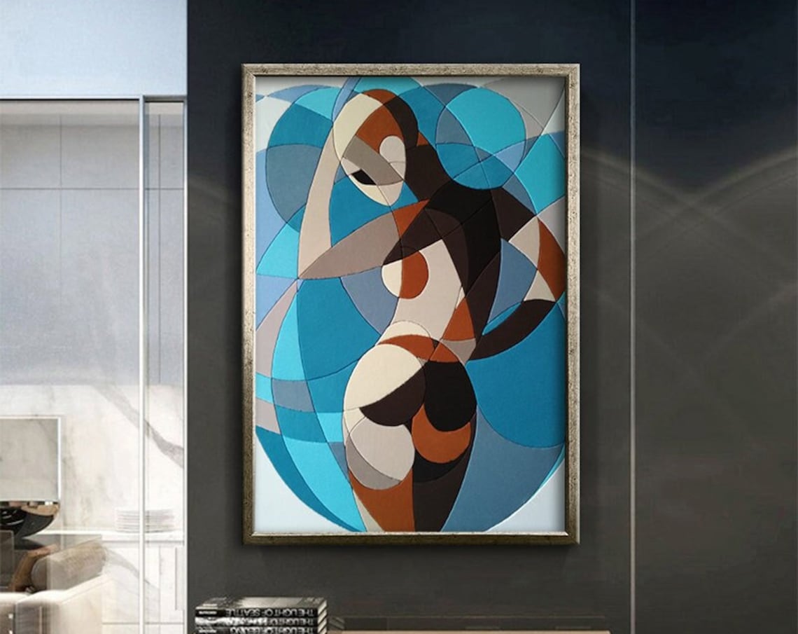 Geometric Abstract Nude Woman Blue Circles Modern Art Poster