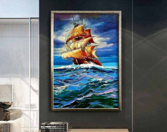 Pirate Ship At Sunset Design Print Wall Decor Oil Painting Printing Ready To Hang Wall Painting Homeoffice Art New Home Gift