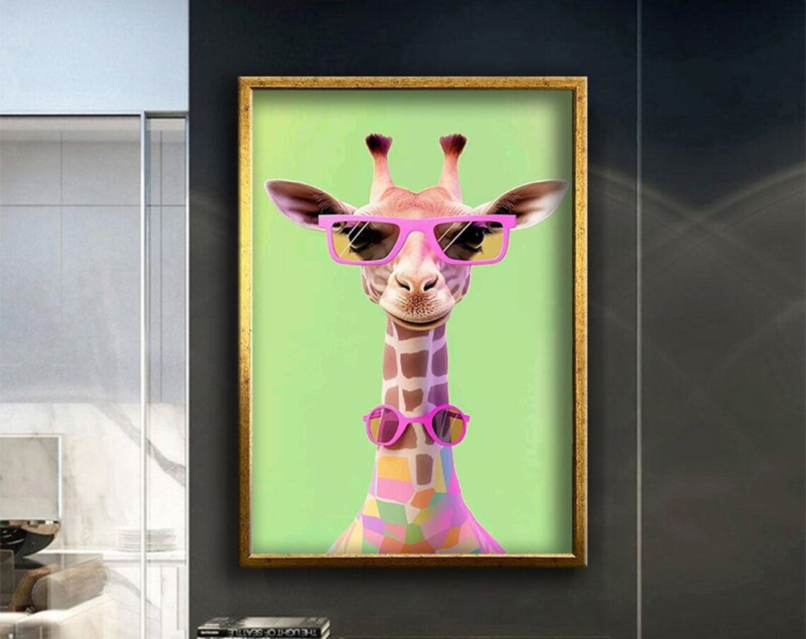 Giraffe Wearing Pink Sunglasses Pastel Colorful Geometric Fun Animal Poster