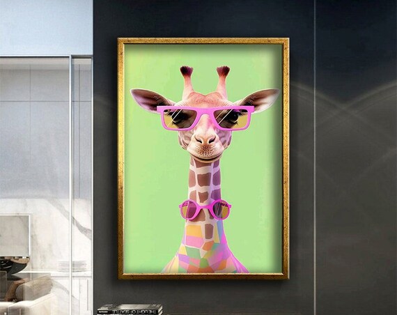 Giraffe Wearing Pink Sunglasses Pastel Colorful Geometric Fun Animal Poster