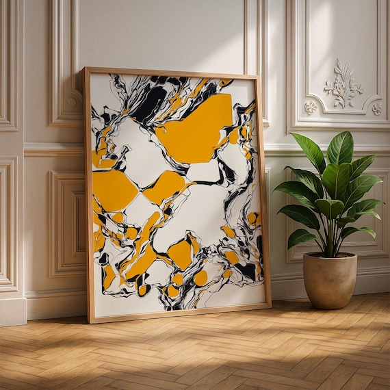Signal Fracture No 2 Abstract Geometric Print Modern Black And Amber Line Art Bold For Contemporary Spaces