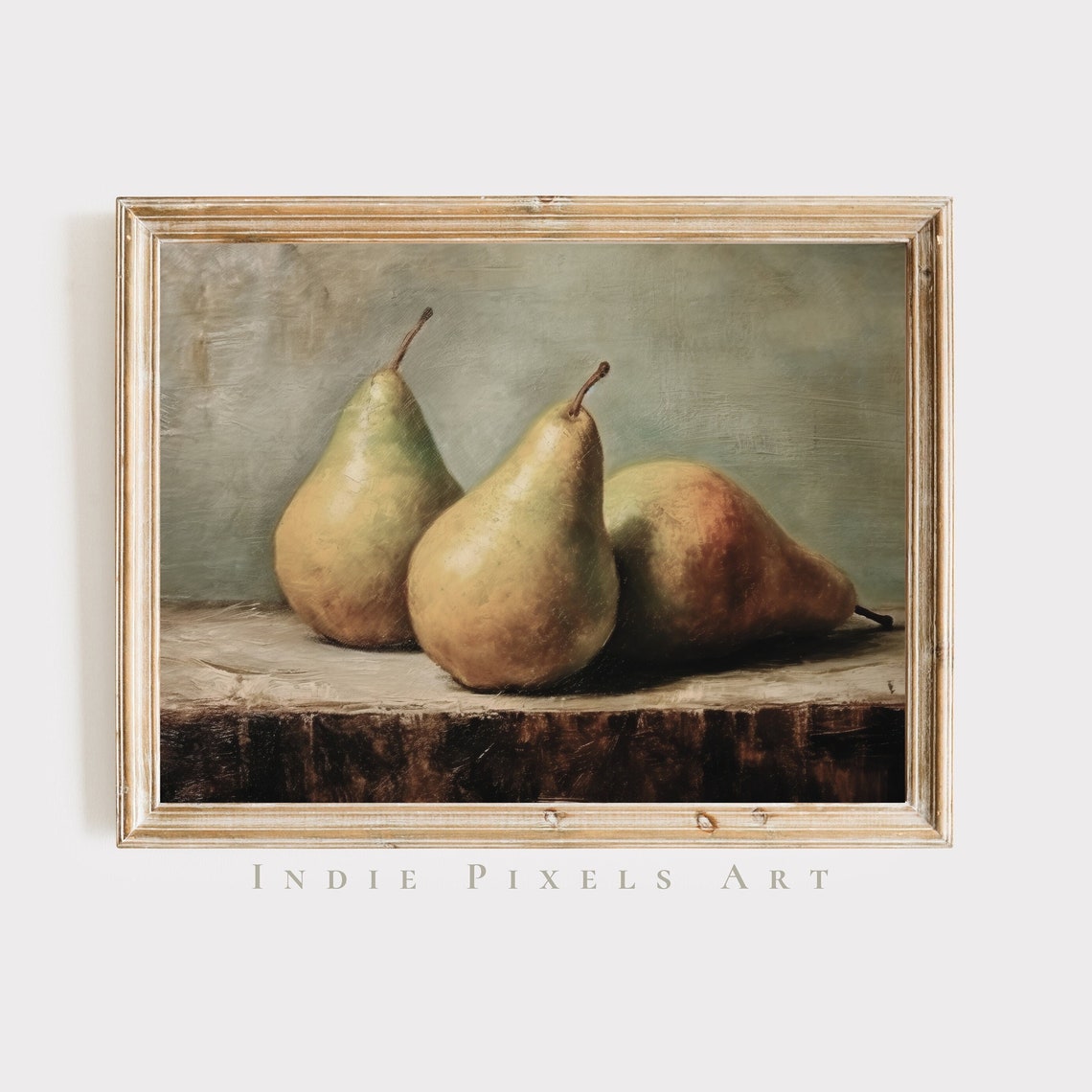 Three Pears Still Life Vintage Kitchen Rustic Fruit Oil Painting Print