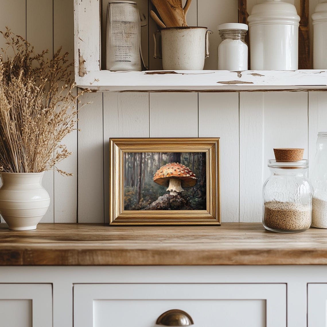 Fly Agaric Mushroom in a Misty Forest Vintage Oil Painting Poster - Image 4