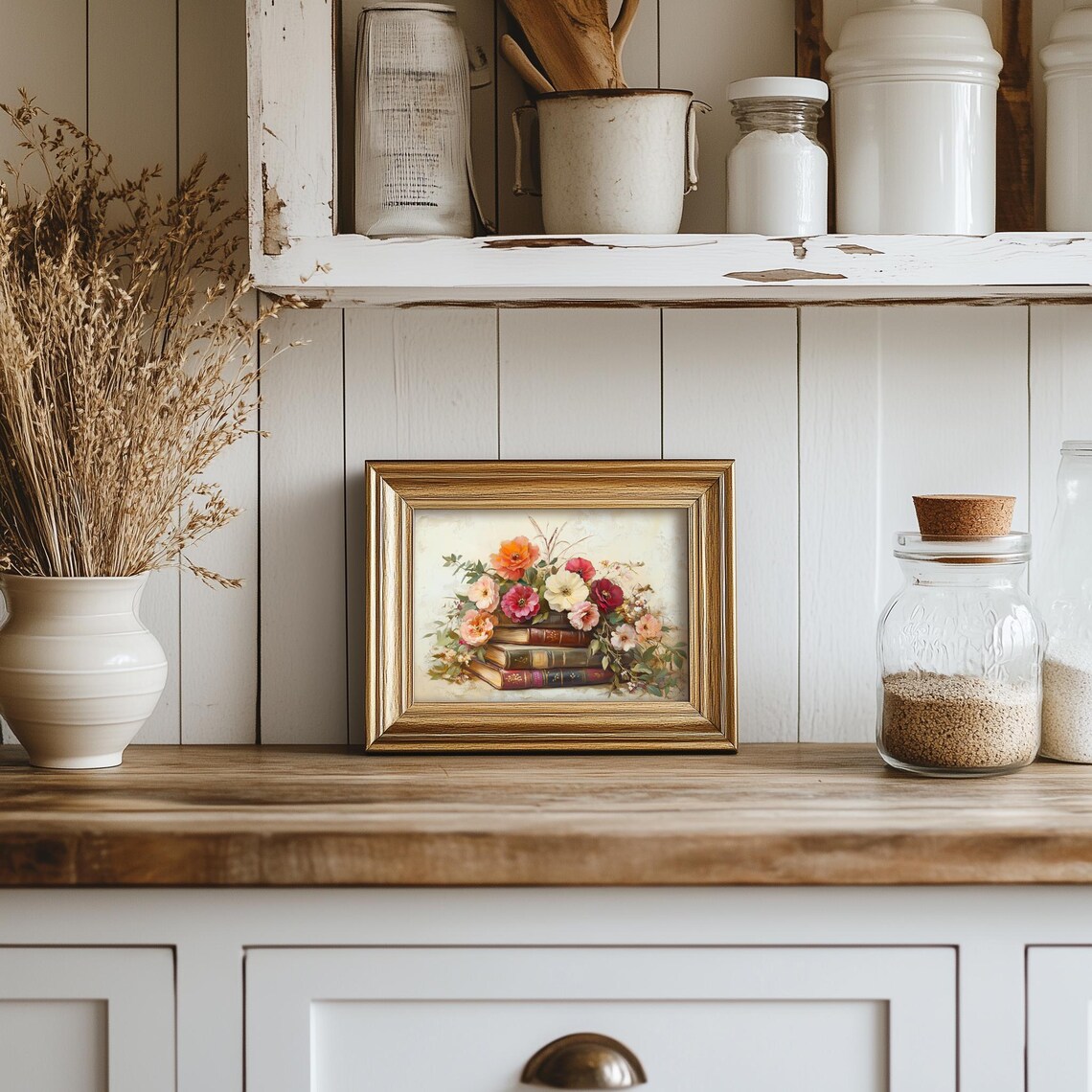 Antique Books with Colorful Floral Bouquet Library Art Poster - Image 5