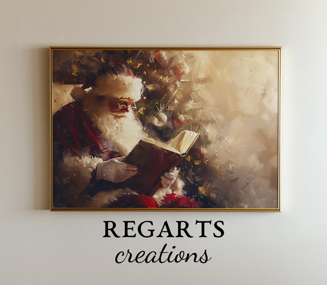 Vintage Santa Claus Reading A Book Antique Style Christmas Poster - Image 7
