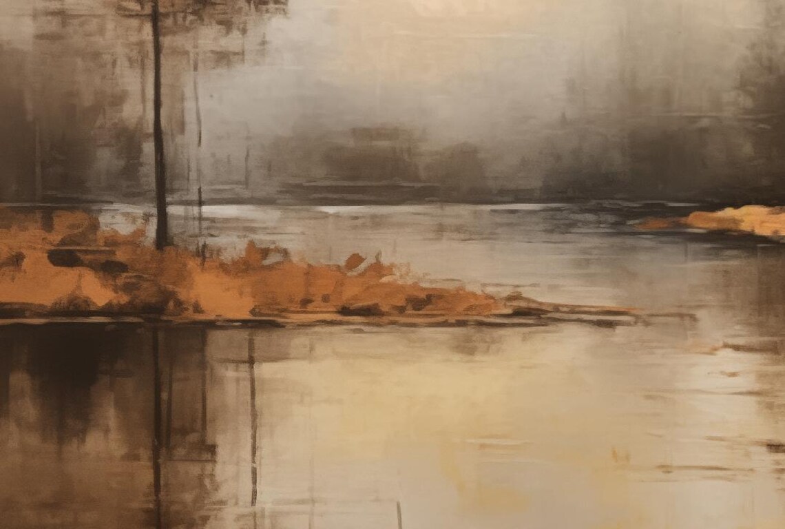 Misty Autumn Lake Painting Golden Trees Reflection Calm Scene Poster - Image 4