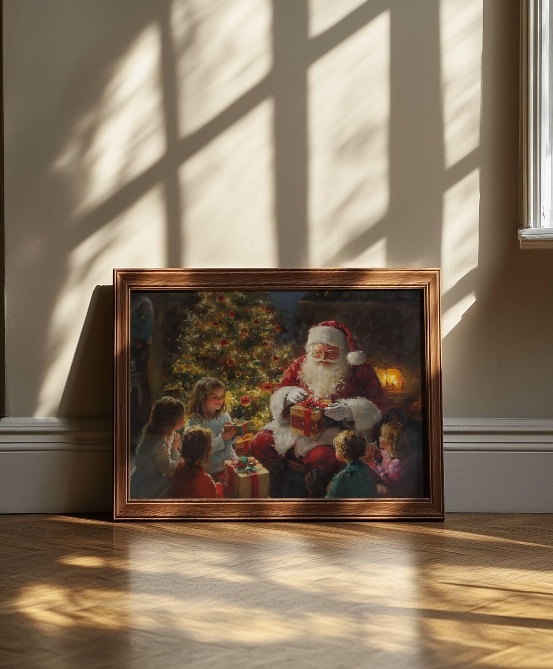 Santa Claus With Children Opening Gifts By Christmas Tree Poster - Image 4