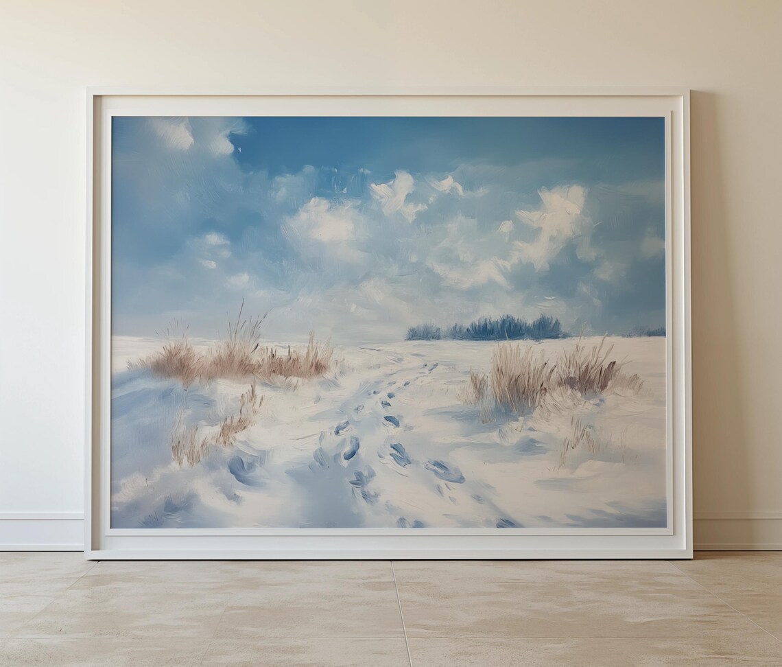 Footprints in the Snow, Winter Scene Art Print - Image 7