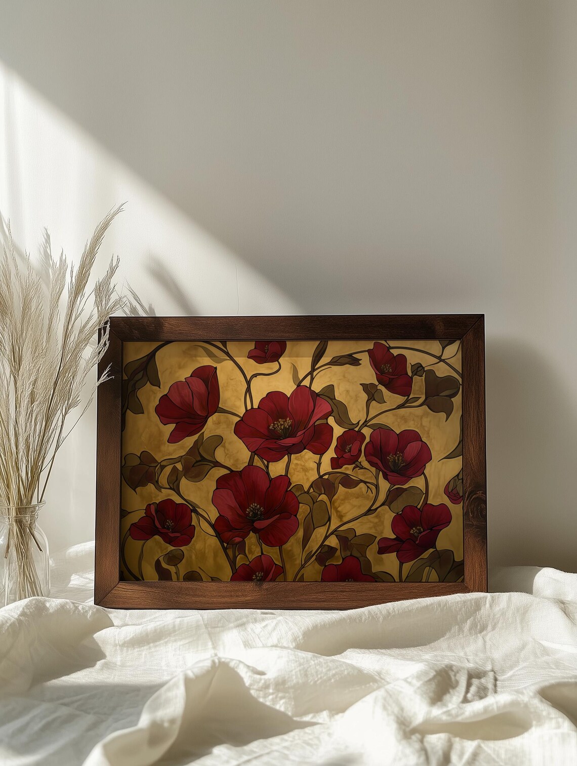Art Nouveau Red Floral On Gold Elegant Vintage Botanical Poster - Image 8