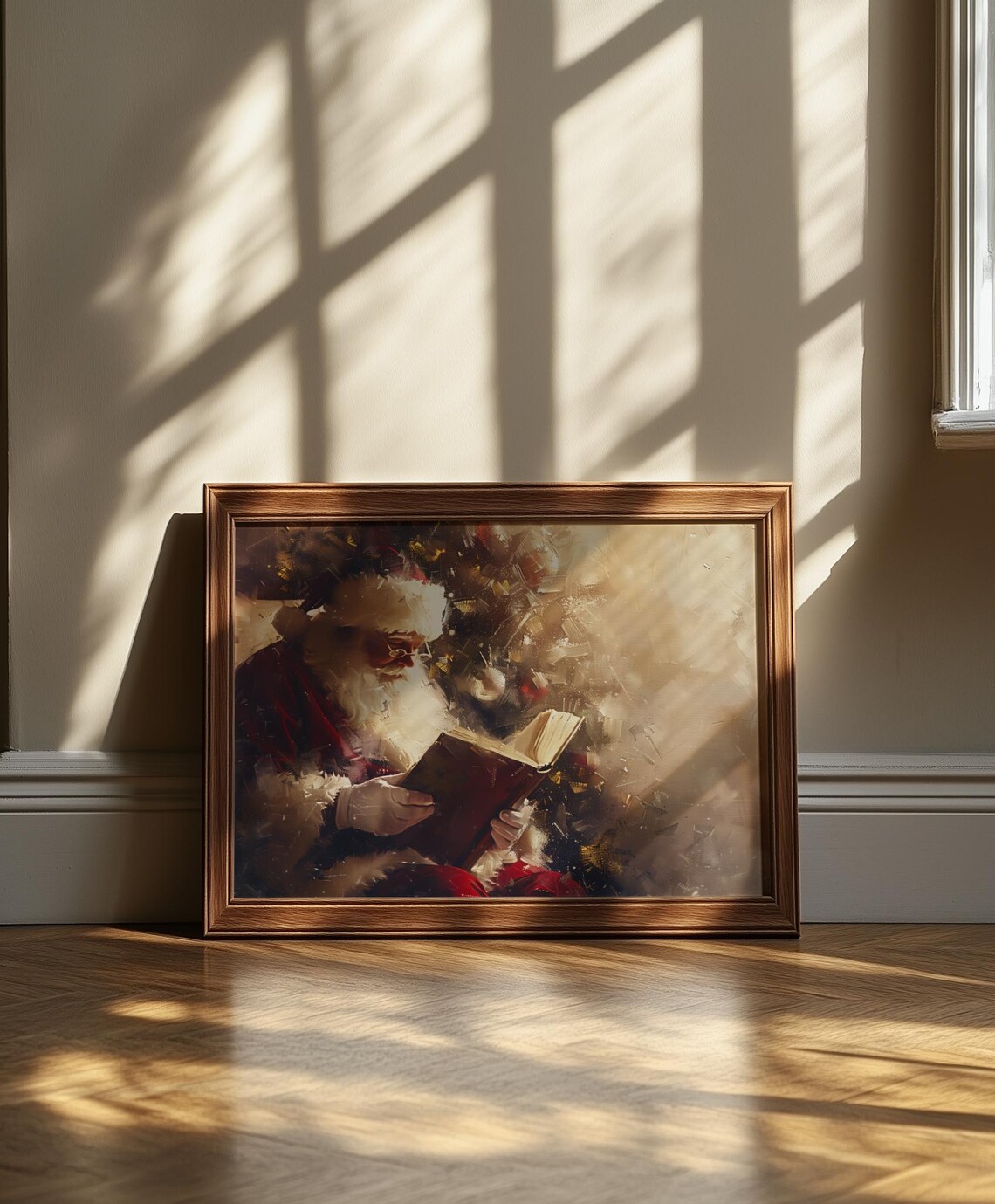 Vintage Santa Claus Reading A Book Antique Style Christmas Poster - Image 3